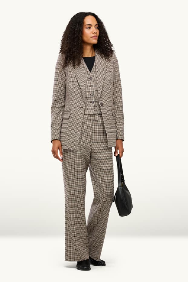 Dames - Business-broek - high waist - wide leg - geruit - beige / bruin