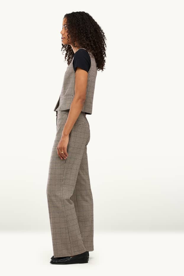 Dames - Business-broek - high waist - wide leg - geruit - beige / bruin