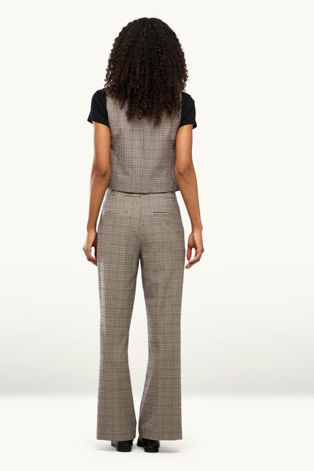 Dames - Business-broek - high waist - wide leg - geruit - beige / bruin