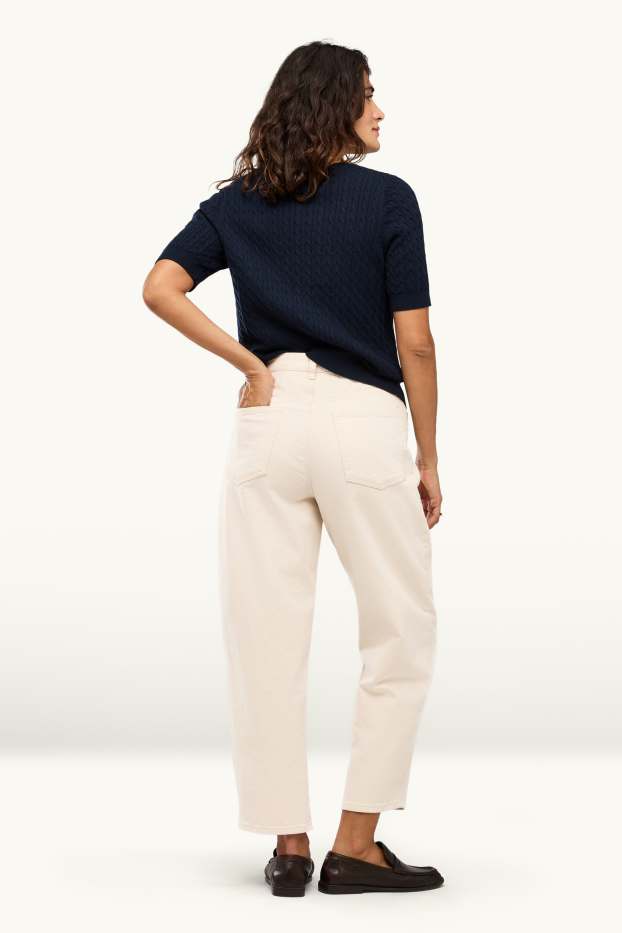 Femmes - Pantalon en toile court - high waist - barrel leg - crème