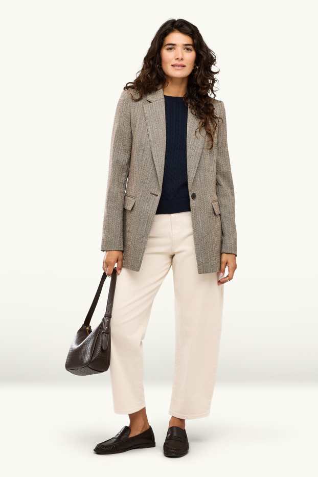 Femmes - Pantalon en toile court - high waist - barrel leg - crème