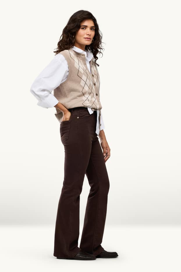 Dames - Flared jeans - high waist - bruin