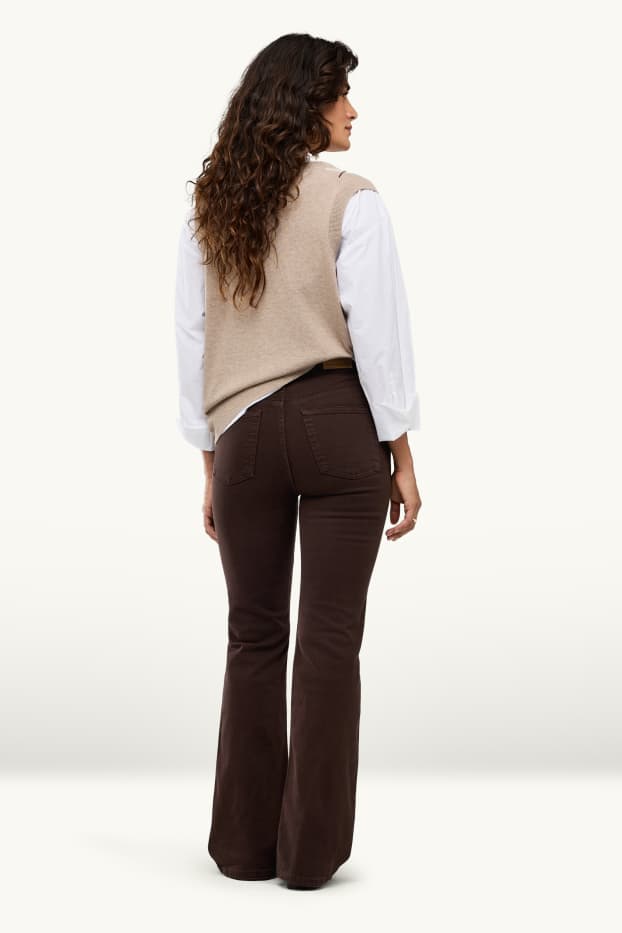 Dames - Flared jeans - high waist - bruin