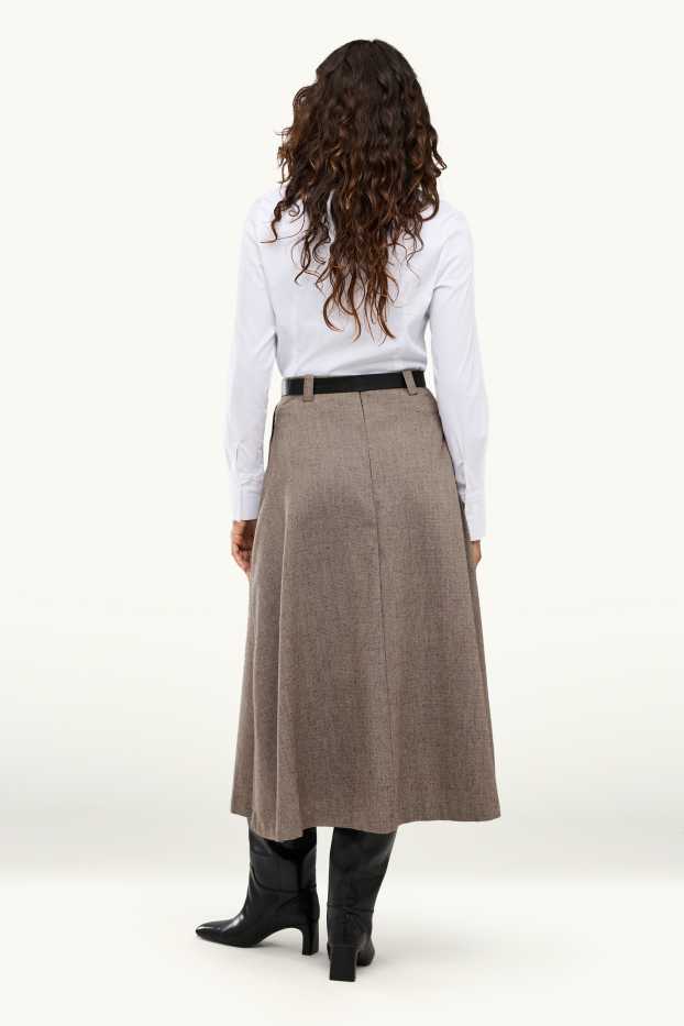 Dames - Plooirok met riem - taupe