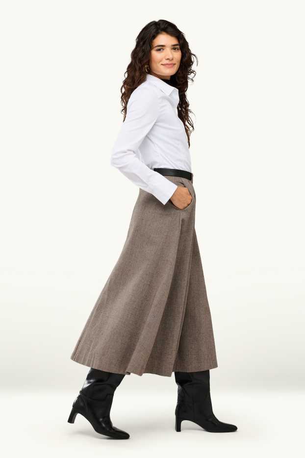 Dames - Plooirok met riem - taupe