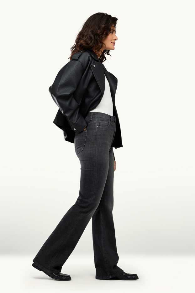 Donna - Jeans svasati - vita alta - nero