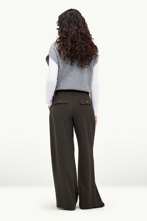 Femmes - Pantalon en toile - high waist - wide leg - finition texturée - gris foncé
