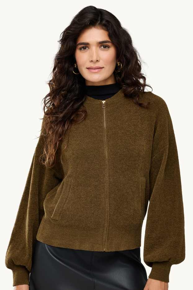 Femei - Cardigan tricotat - kaki