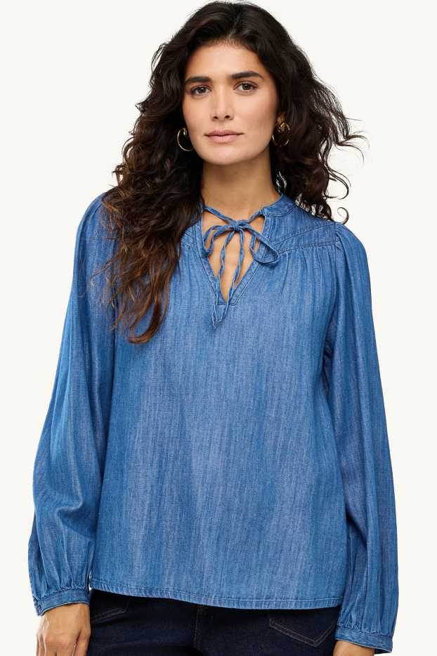 Women - Denim blouse - blue denim