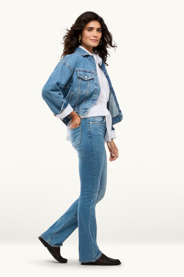 Damen - Bootcut Jeans - High Waist - jeansblau