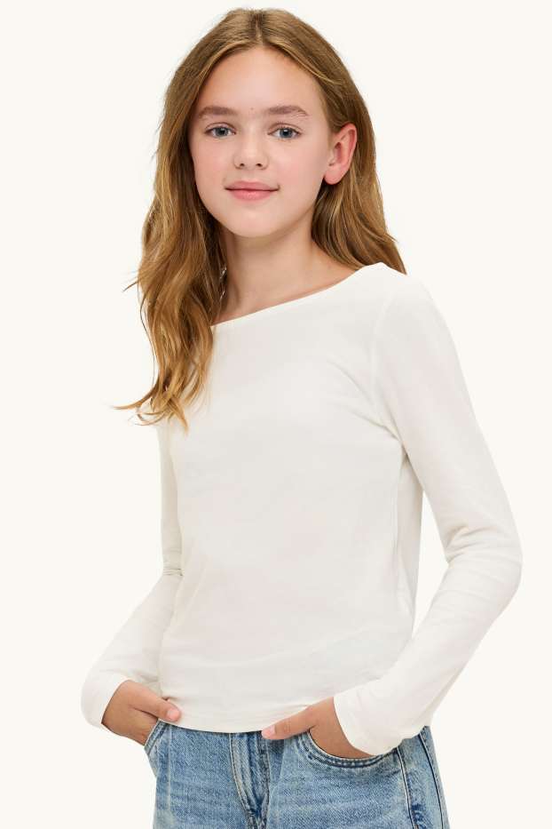Kinder Mädchen - Multipack 3er - Langarmshirt - braun / cremeweiß