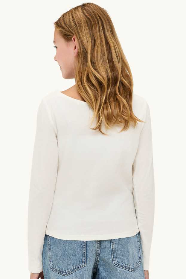 Kinder Mädchen - Multipack 3er - Langarmshirt - braun / cremeweiß