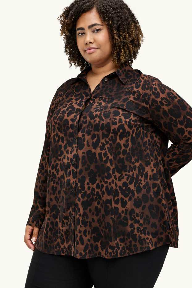 Damen - Bluse - Leo-Print - dunkelbraun