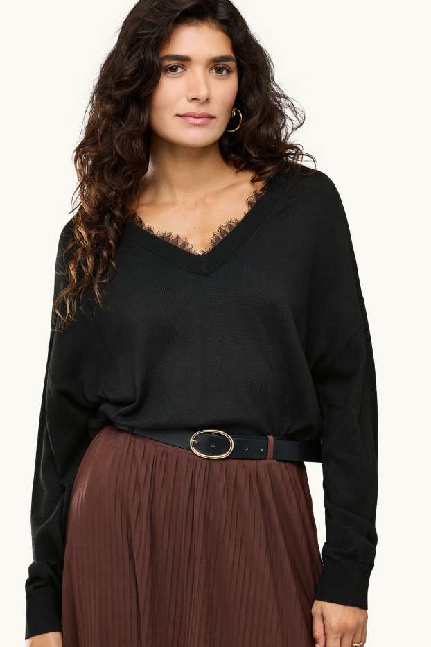 Damen - Pullover mit V-Ausschnitt - schwarz