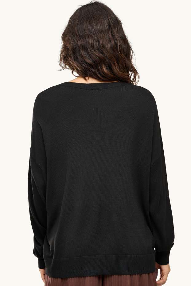Damen - Pullover mit V-Ausschnitt - schwarz