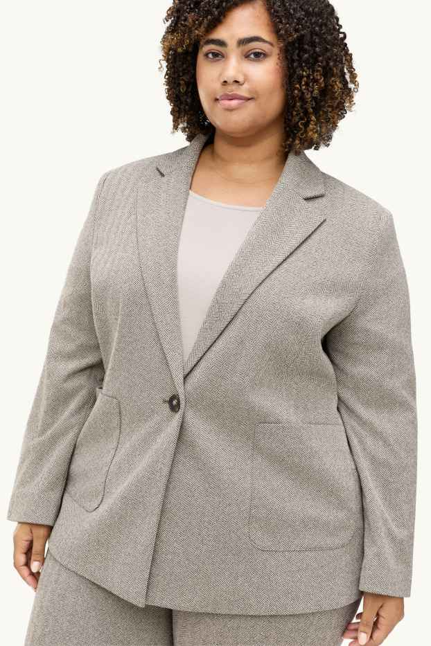Damen - Longblazer - Regular Fit - gemustert - beige