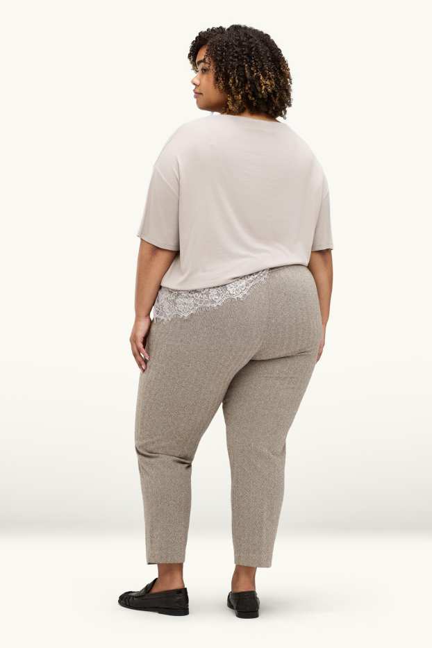 Damen - Stoffhose - High Waist - Tapered Fit - gemustert - braun