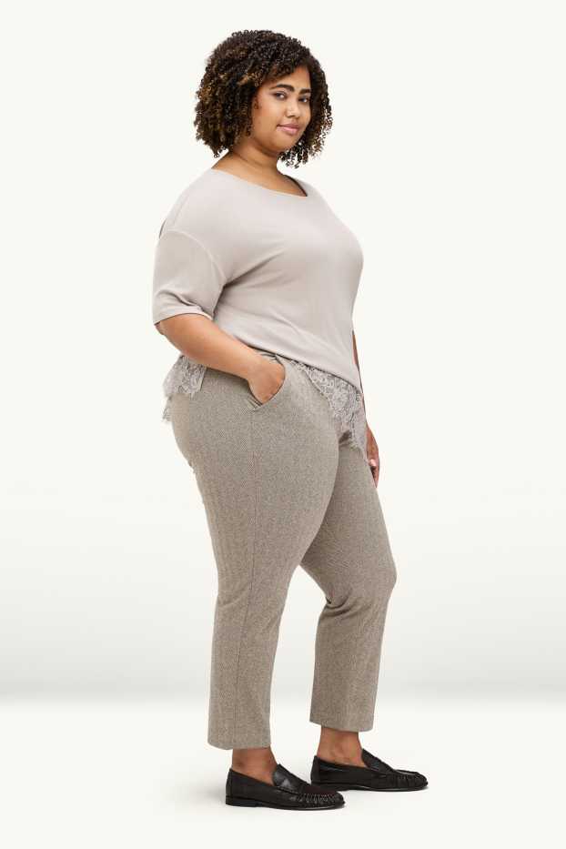 Damen - Stoffhose - High Waist - Tapered Fit - gemustert - braun