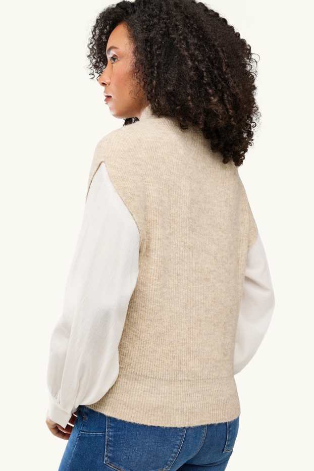 Damen - Pullunder - gerippt - hellbeige