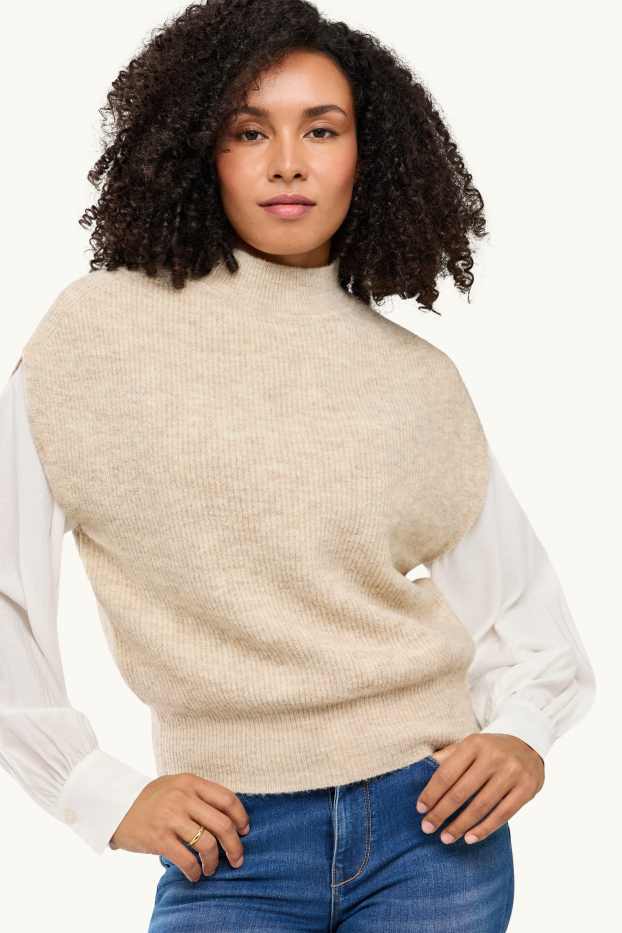 Damen - Pullunder - gerippt - hellbeige