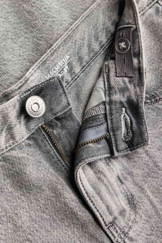 Children Girls - Graffiti - baggy jeans - denim-light gray