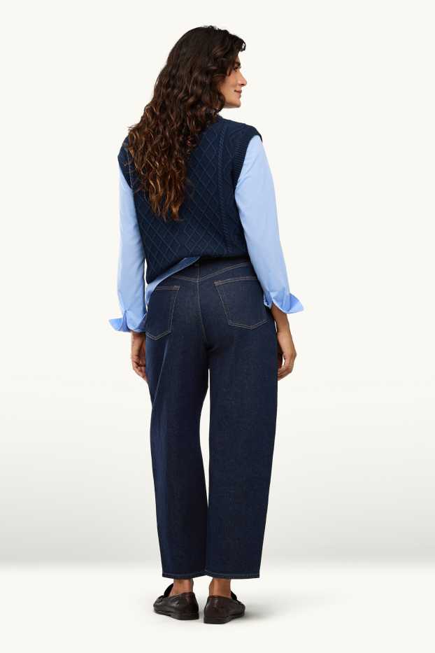 Dames - Barrel jeans - high waist - jeansdonkerblauw