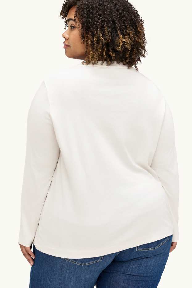 Damen - Langarmshirt - Regular Fit - Glanz-Effekt - cremeweiß