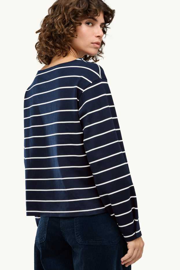 Dames - Longsleeve - regular fit - gestreept - donkerblauw / wit