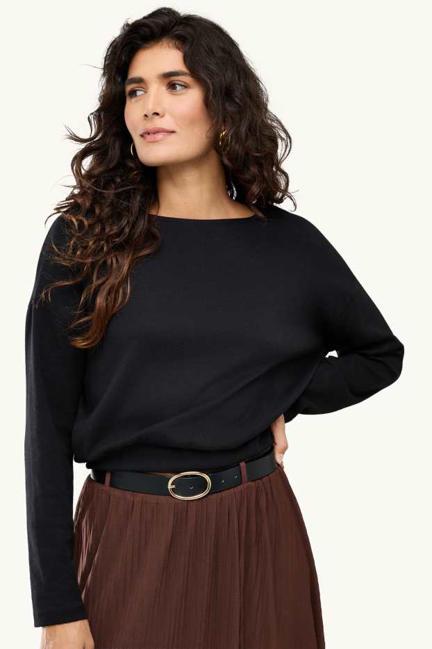 Damen - Langarmshirt - Slim Fit - schwarz