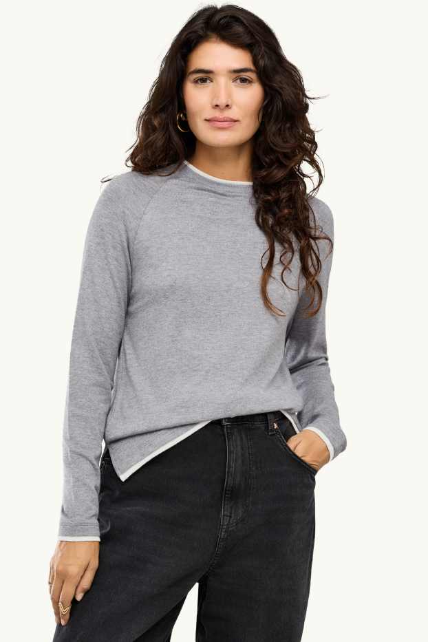 Femei - Tricou cu mânecă lungă - regular fit - aspect 2 în 1 - gri