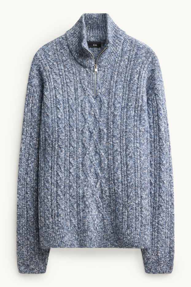 Men - Jumper - cable knit pattern - blue-melange