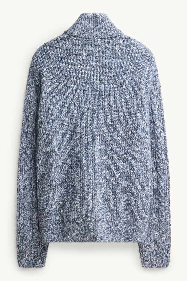 Men - Jumper - cable knit pattern - blue-melange