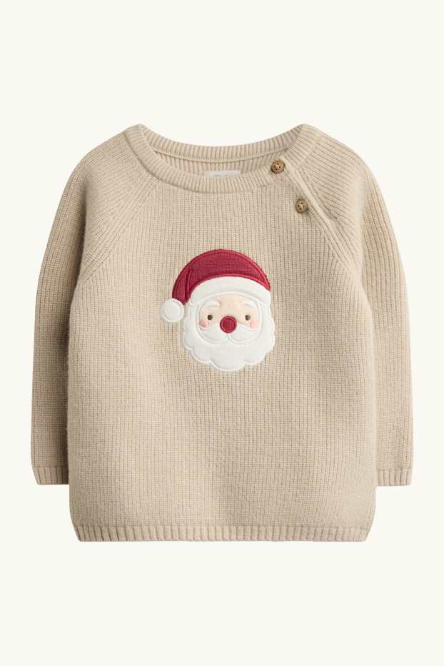 Baby: jongens - Kerstman - babykerstoutfit - 2-delig - beige