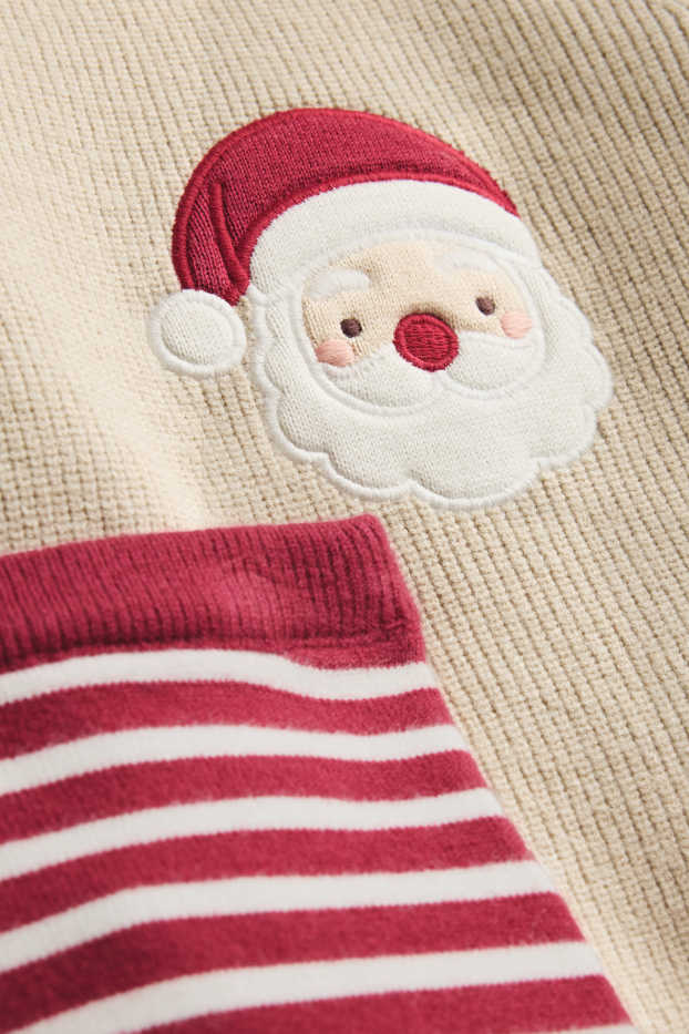 Baby: jongens - Kerstman - babykerstoutfit - 2-delig - beige