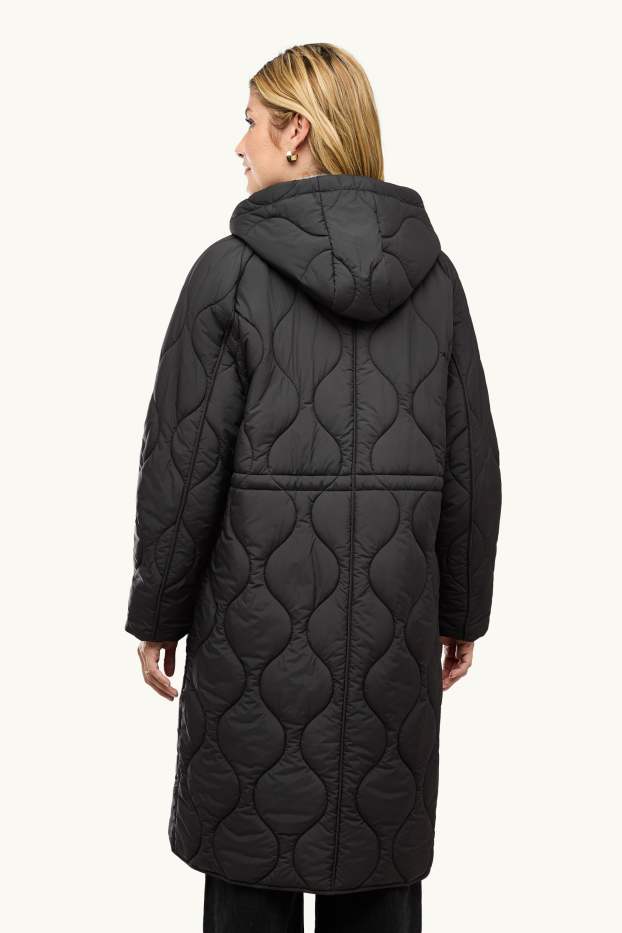 Donna - Cappotto trapuntato con cappuccio - foderato - nero