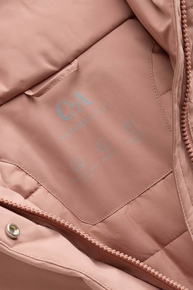 Dames - Sportjas met capuchon - gevoerd - waterdicht - roze