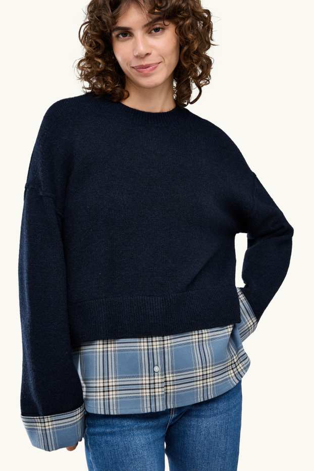 Donna - Maglione - effetto sovrapposto - blu