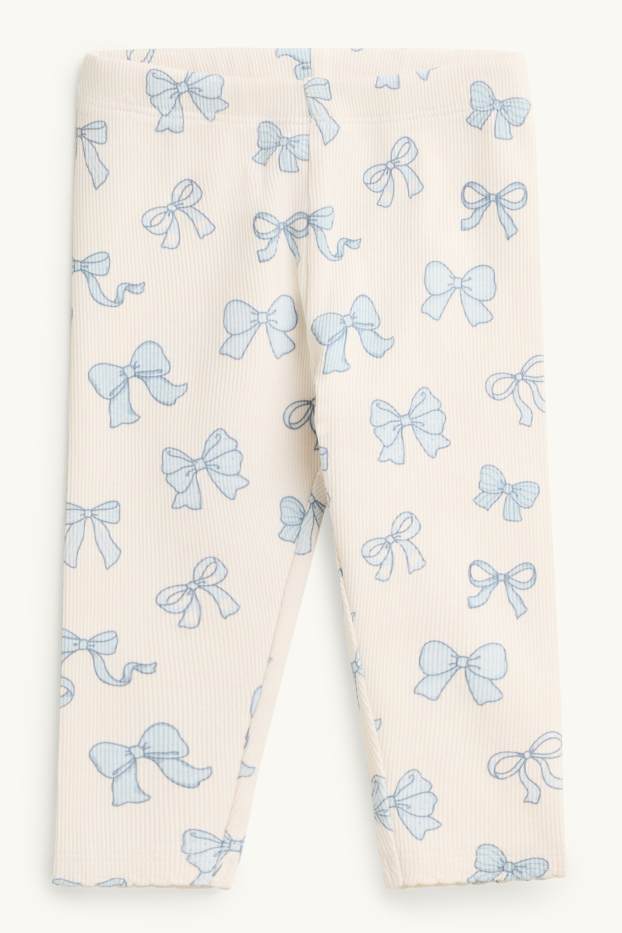 Baby Girls - Bow - baby leggings - ribbed - creme
