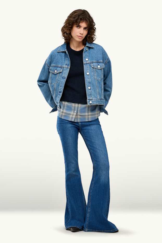 Damen - Flared Jeans - Mid Waist - jeansblau