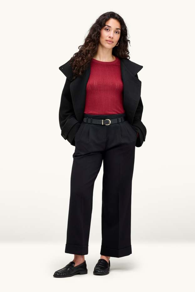 Dona - Pantalons de tela amb cinturó - high waist - wide leg - negre