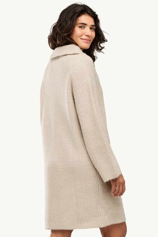 Damen - Strickkleid - Straight Fit - gerippt - cremefarben