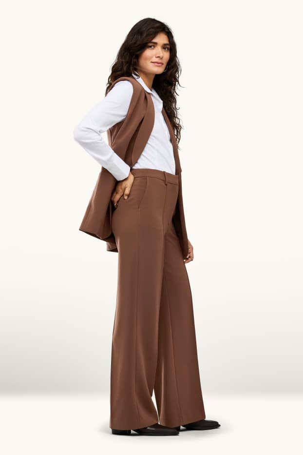 Femmes - Pantalon de bureau - high waist - straight fit - marron