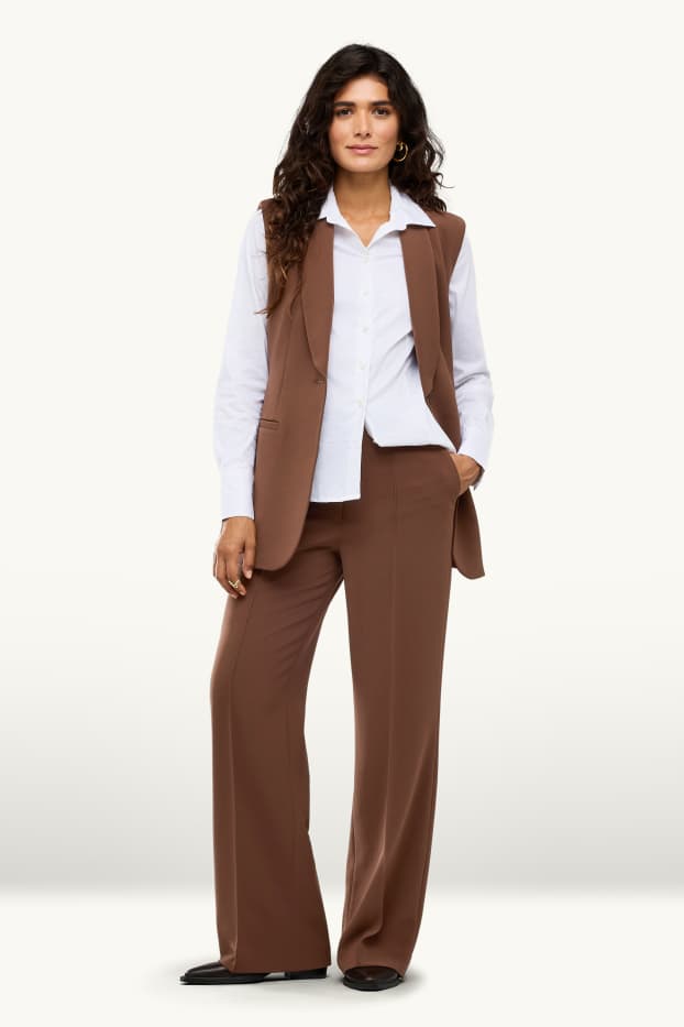 Femmes - Pantalon de bureau - high waist - straight fit - marron