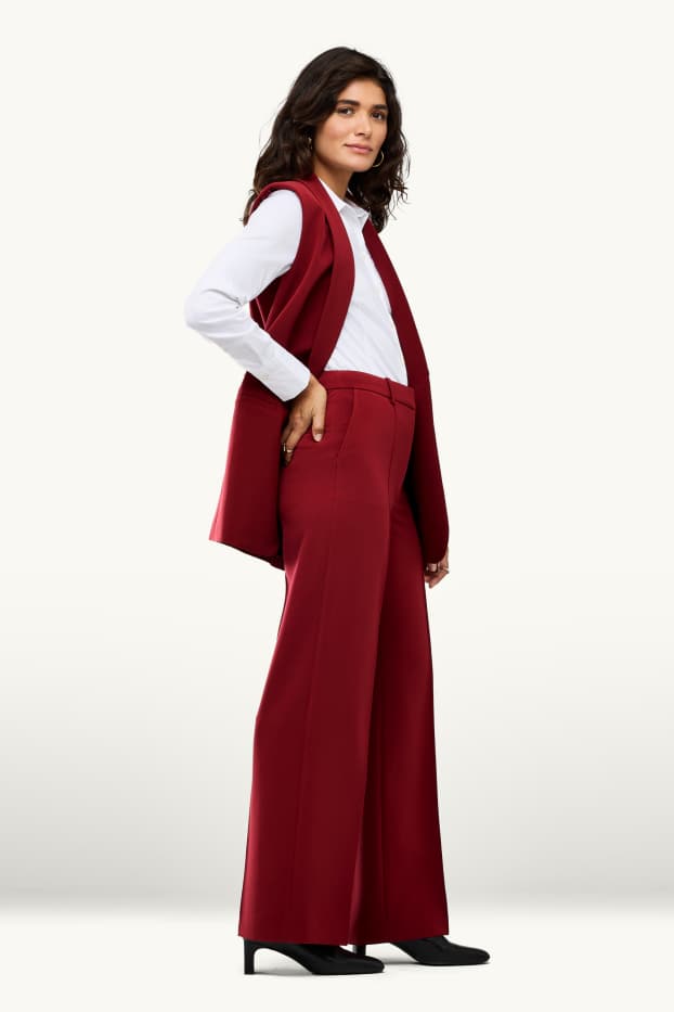 Femmes - Pantalon de bureau - high waist - straight fit - bordeaux