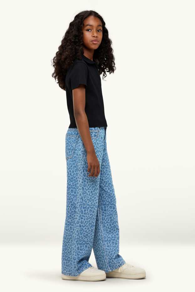 Děti - dívky - Wide leg jeans - se vzorem - džíny - modré