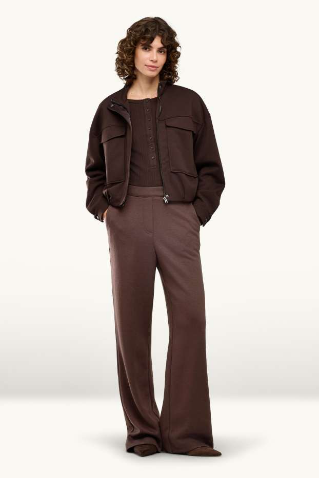 Femei - Pantaloni de stofă - talie înaltă - relaxed fit - maro închis