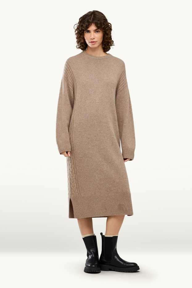 Donna - Vestito in maglia con cashmere - straight fit - misto lana - marrone chiaro