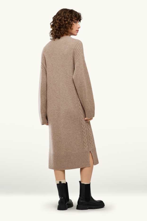 Donna - Vestito in maglia con cashmere - straight fit - misto lana - marrone chiaro