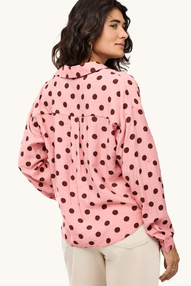 Women - Shirt blouse with knot detail - polka dot - rose