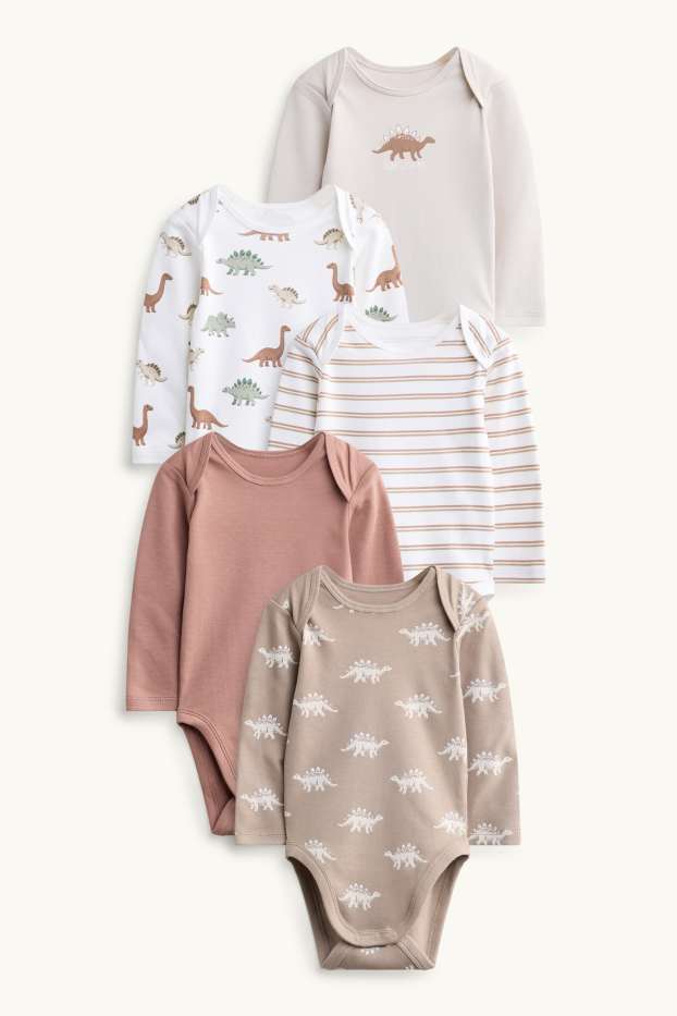 Bébés garçons - Lot de 5 - dinosaures - bodys bébé - beige